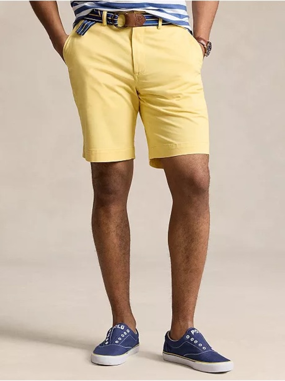 Polo by Ralph Lauren Pale Yellow Flat Front Chino Classic Fit Shorts sz 46B